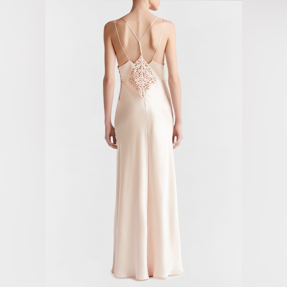 NWT La Perla Macrame Rose Beige Long Night Dress, Size Large - Picture 4 of 15